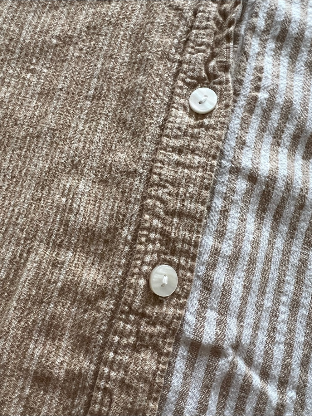 Oversized American Eagle Outfitters Two-Tone Beige Stripe Button-Up Shirt - Picture 12 of 12